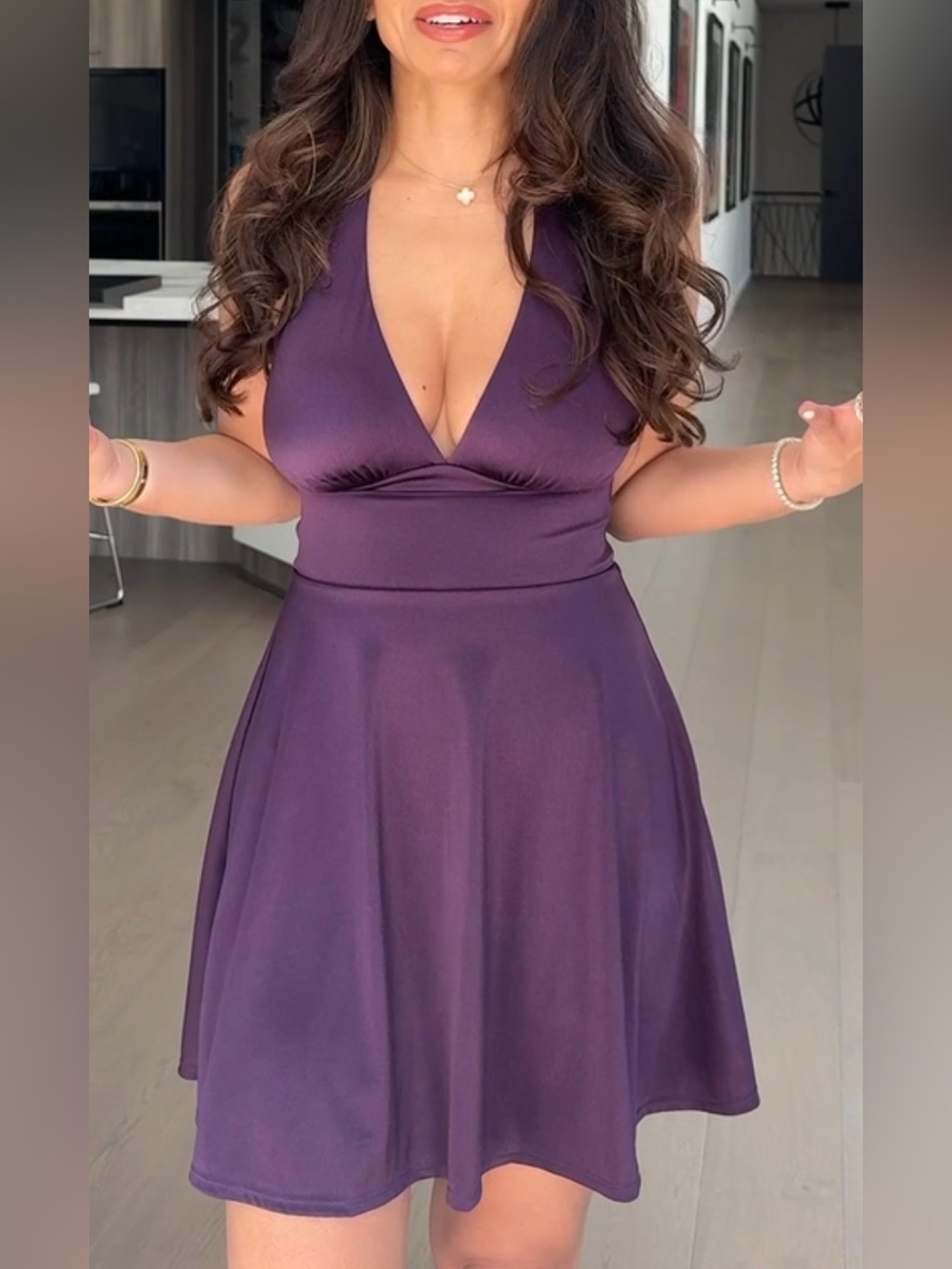 Deep Purple halter V-Neck Mini Dress